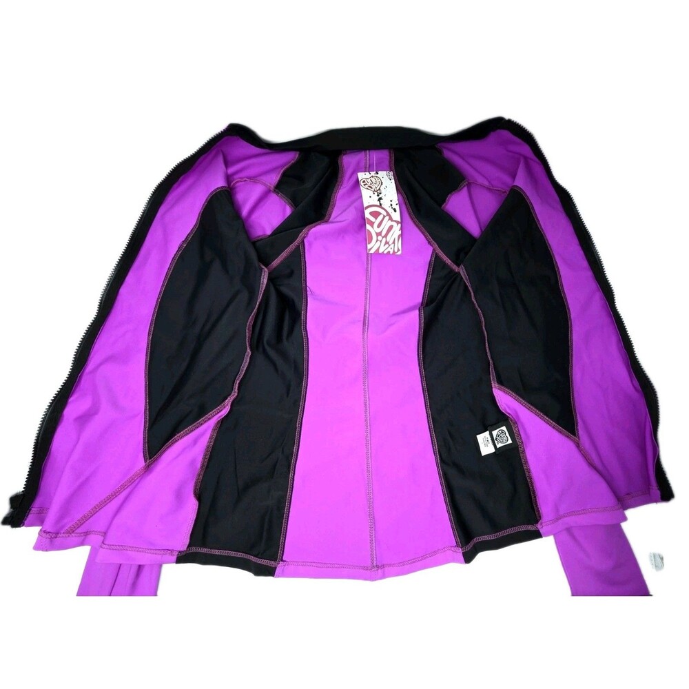 Funky Diva Women's Dancetech Side Mesh Leggings & Athletic Jacket Set Purple - Picture 13 of 14